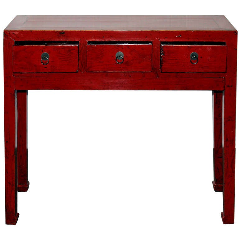Three-Drawer Red Console Table In Good Condition In San Francisco, CA