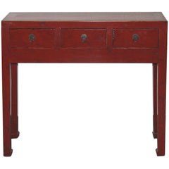 Three-Drawer Red Console Table