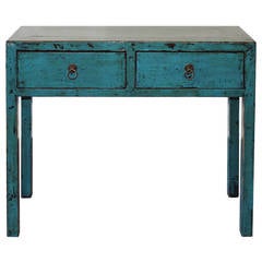 Two-Drawer Blue Console Table