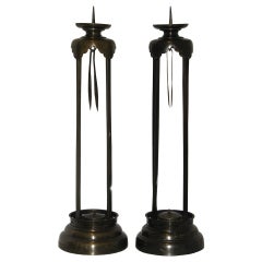 Antique Pair of Japanese Bronze Candlestands