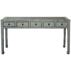 Antique Rattan Top Gray Console Table