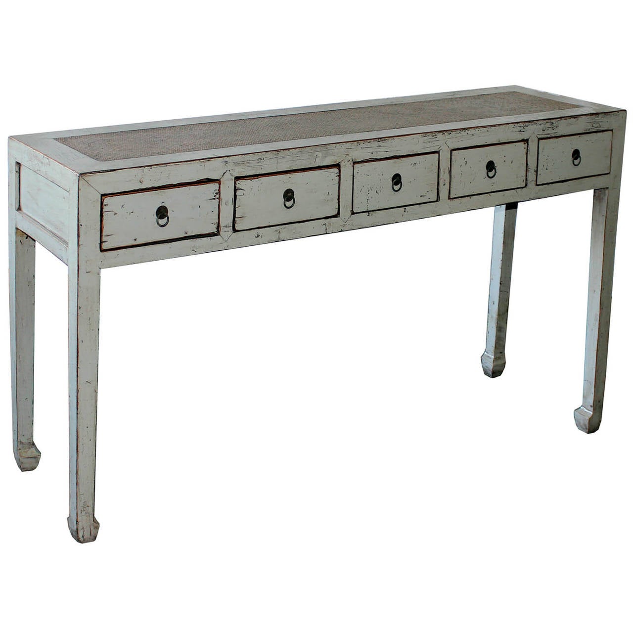 Rattan Top Gray Console Table