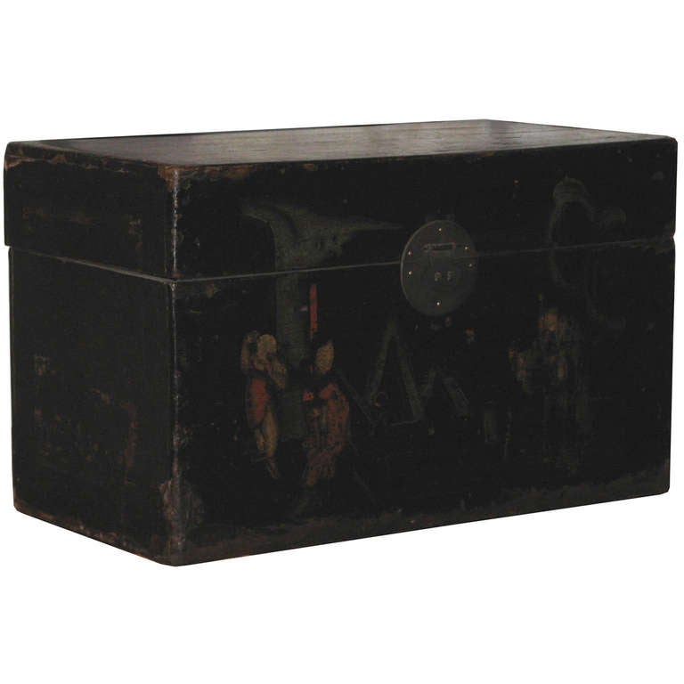 Antique fir document box with original hand-painting from Shanxi, China. New hardware.