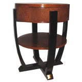 Lacquered Brown and Black Drum Shaped Side Table