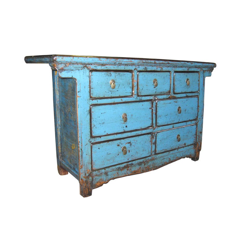 Antique seven drawer blue lacquer buffet from the Shanxi province in China.