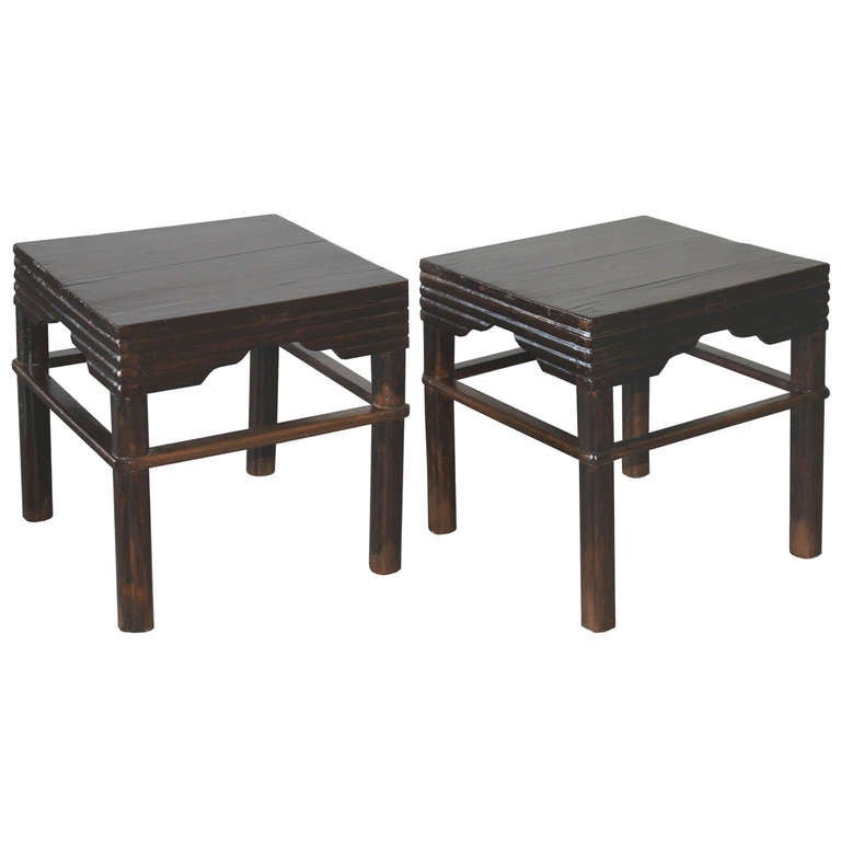Pair of 19th-century Ming-style beautifully grained elm tables. Shandong, China.