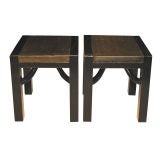 Pair of Black Lacquer Stone Top Tables