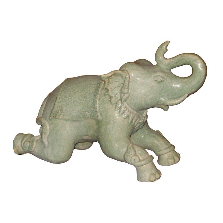 Vintage celadon elephant from Thailand.