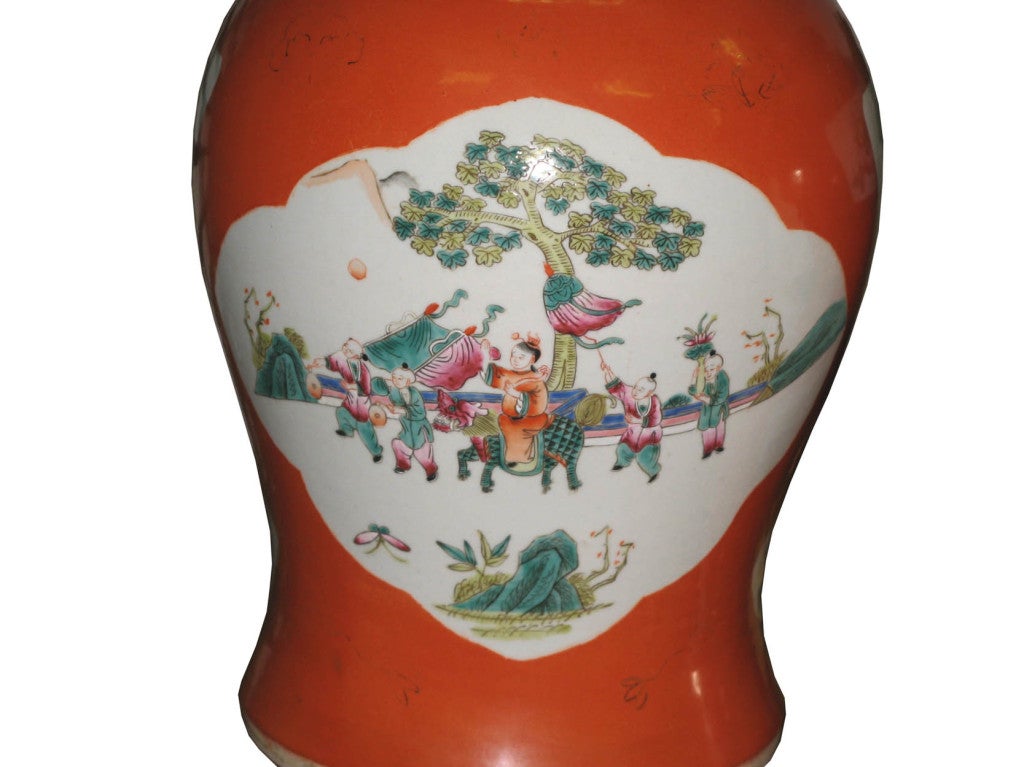 Pair of Persimmon Ginger Jars