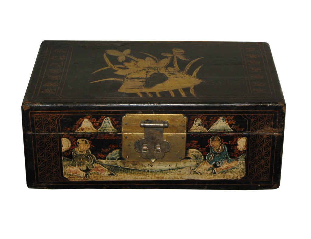 Vintage hand painted wooden box from the Fujian province, China. Used to store documents.