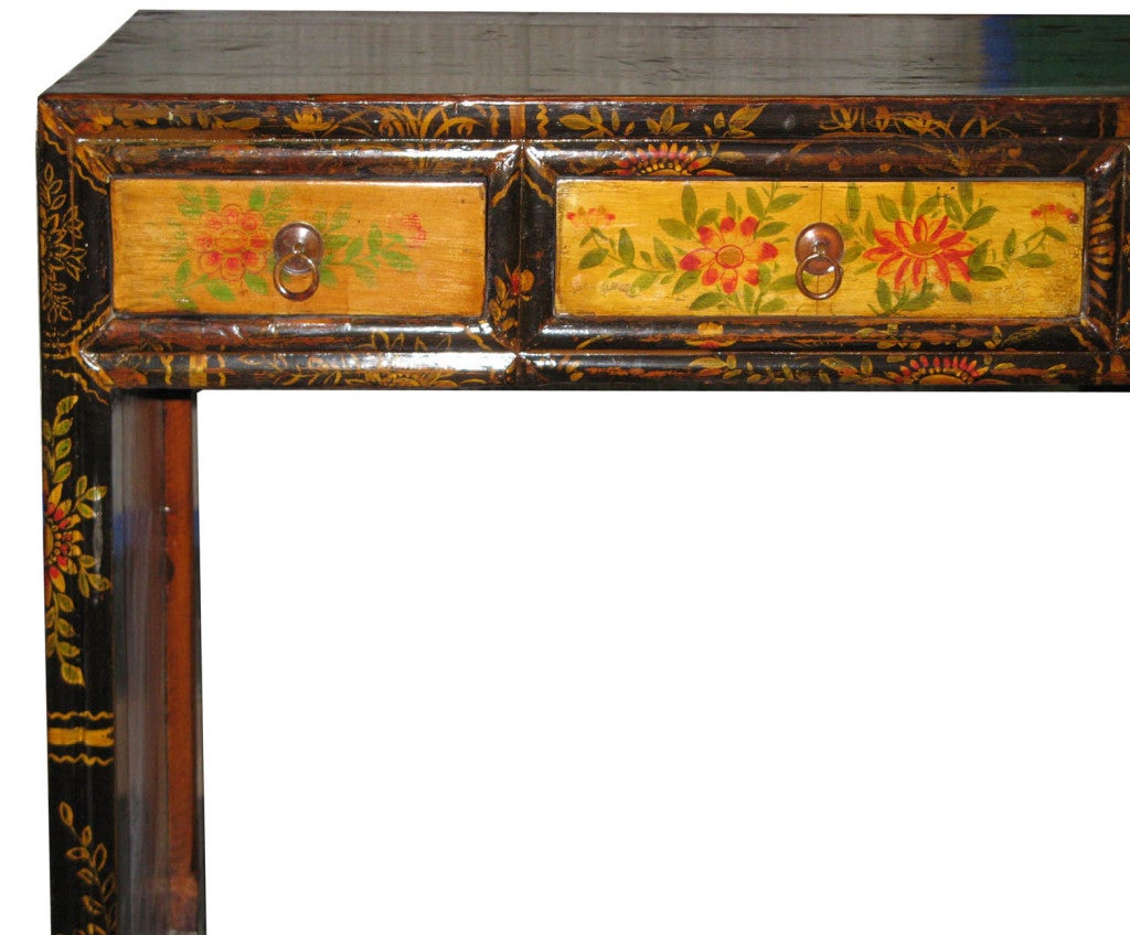 Chinese Painted 5 Drawer Console Table