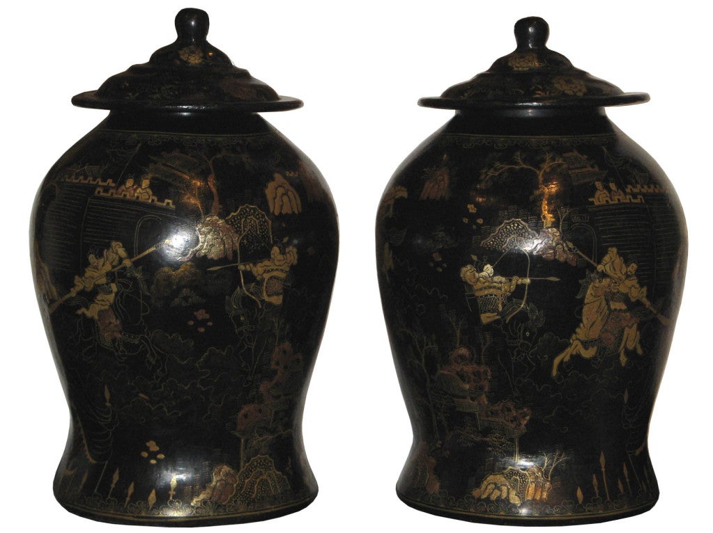 black and gold ginger jars