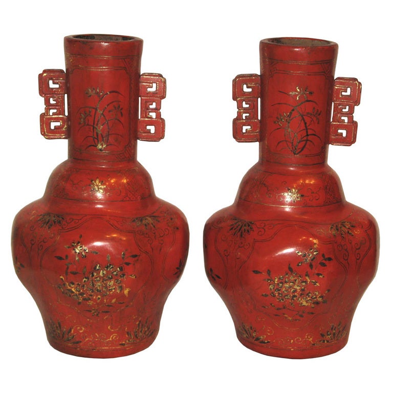 Pair of Red Wedding Vases