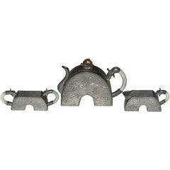 Set of Three Pewter Tea Service