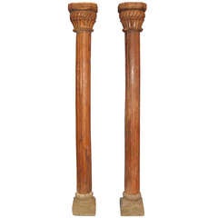 Carved Teak Columns, Pair