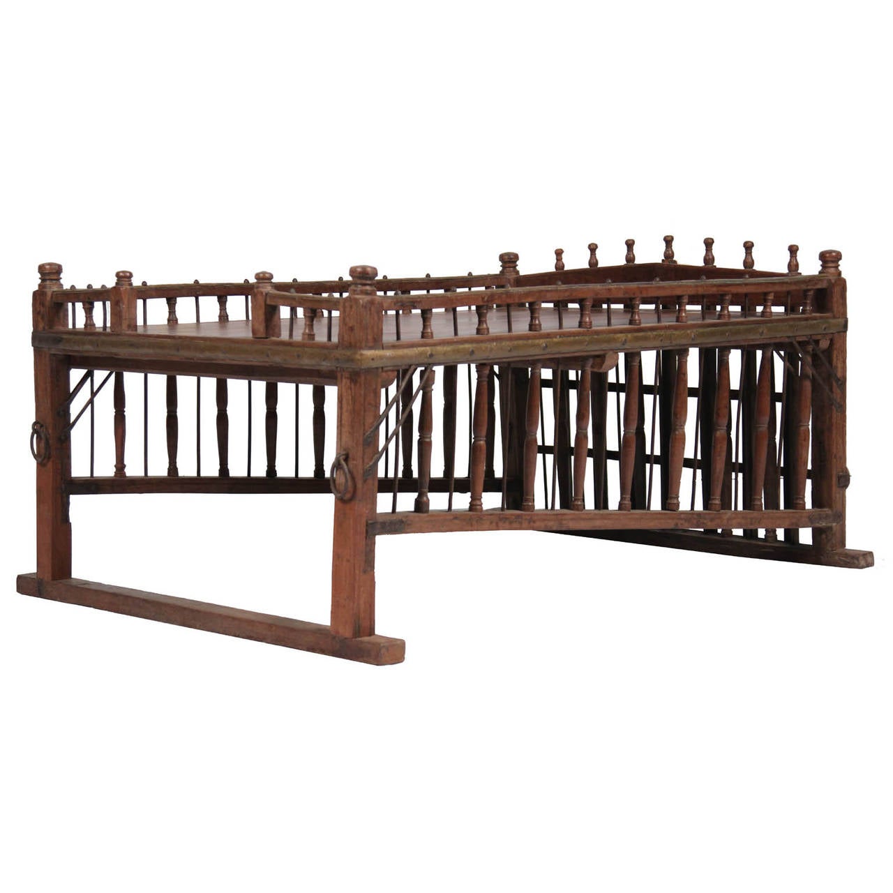I bought this beautiful daybed from an antique dealer in southern India. One of a kind vintage bed with original wood, brass and iron hardware, would be a center of attention in your living room as a coffee table loaded with lots of books and