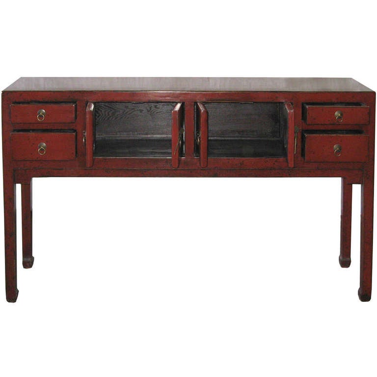 Chinese Red, Four Drawer Console Table
