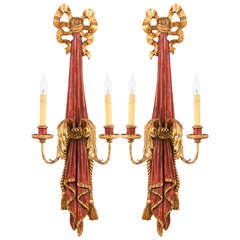 Pair Of Vintage Carved And Painted Sconces - Four Available