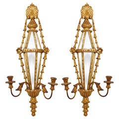Pair of Mirrored Gilt Wood Sconces