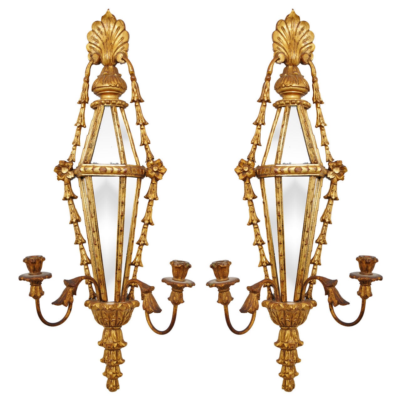 Pair of Mirrored Gilt Wood Sconces