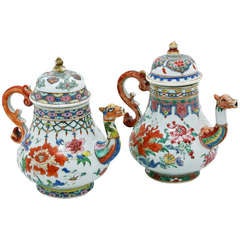 Two Similar Chinese Porcelain Famille Verte Wine Pots