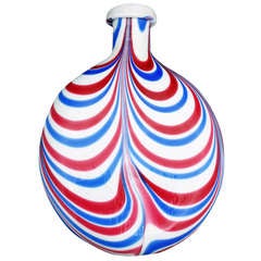 Antique Nailsea Red White, and Blue Looped Single Flask