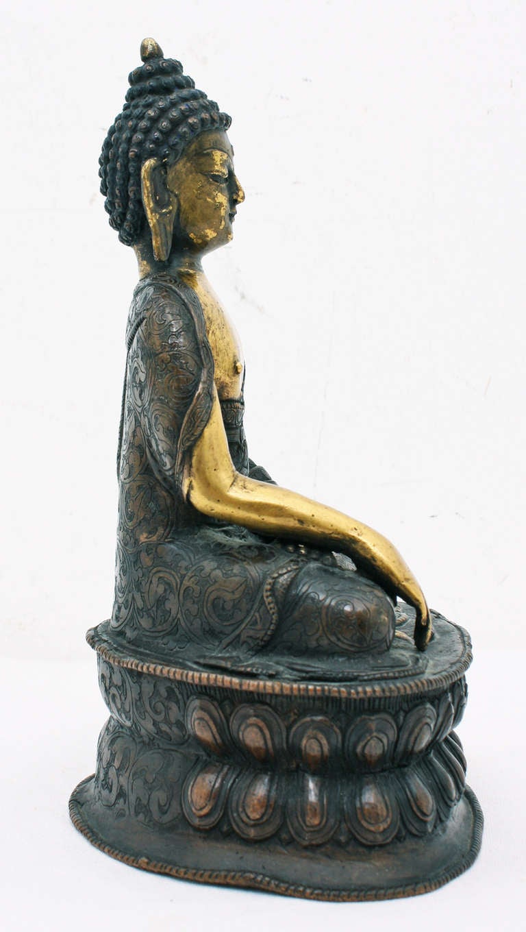 Chinese Tibetan Gilt Bronze and Copper Buddha