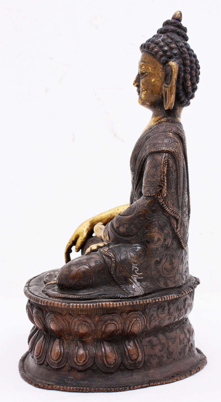 19th Century Tibetan Gilt Bronze and Copper Buddha