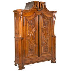 Rare Deeply Carved Italian Walnut Armoire c.1820