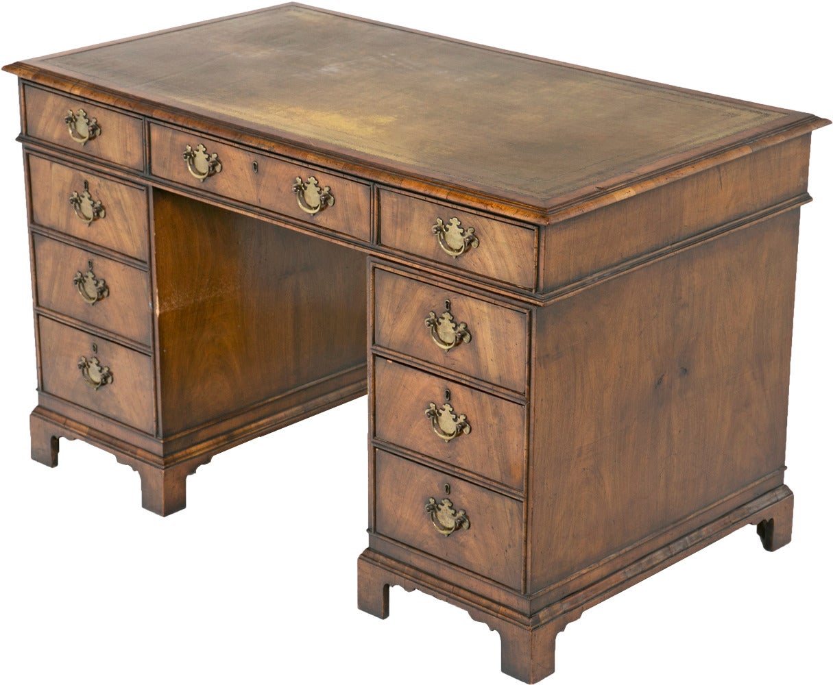 Late 19th century English Queen Anne Style Pedestal Desk