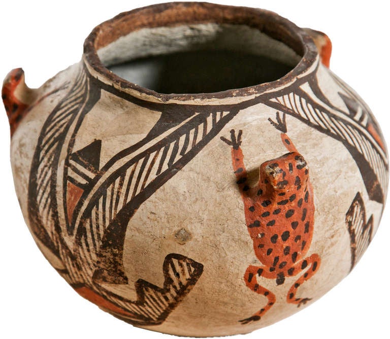 The pot with three frog figurines and painted geometric decoration.

From the collection of R. F. Schwarz, a seasoned dealer of fine porcelain and objects, leading designer on the West Coast for decades and an important contributor to the success