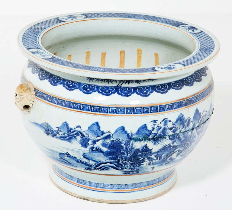 Chinese Large Blue & White Fish Bowl 2