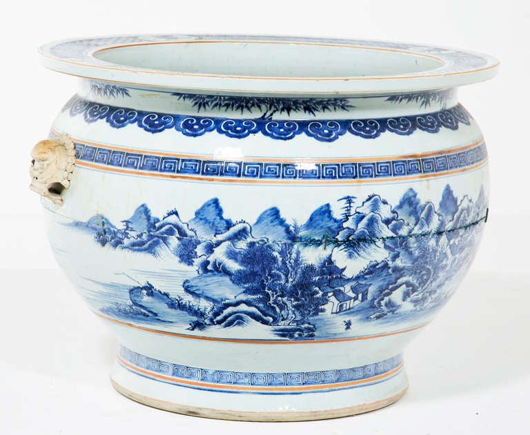 Chinese Large Blue & White Fish Bowl 3