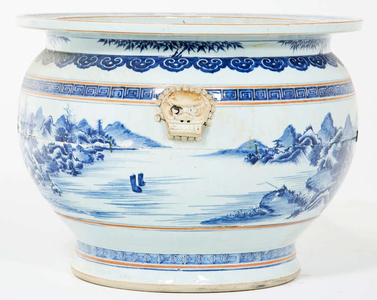 18th Century and Earlier Chinese Large Blue & White Fish Bowl