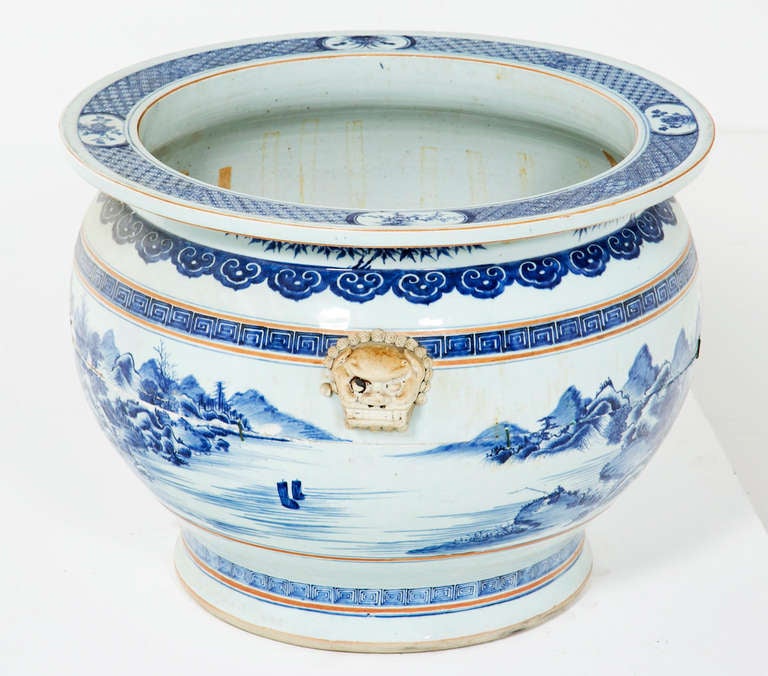 Ceramic Chinese Large Blue & White Fish Bowl
