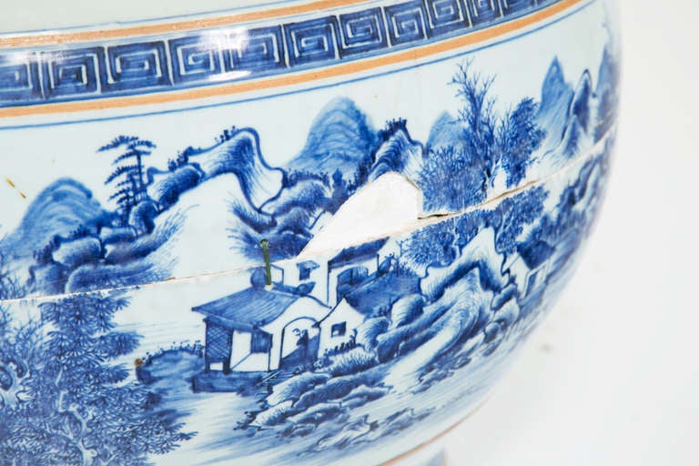 Chinese Large Blue & White Fish Bowl 1