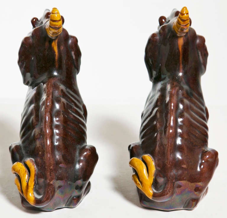 Large Pair of Aubergine Kylin Chinese Porcelain Dogs, circa 1920s-1930s In Excellent Condition In San Francisco, CA
