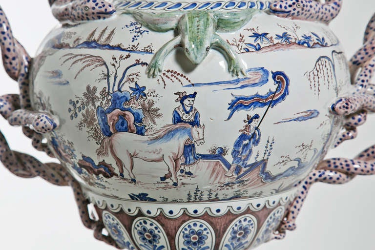 Large Faience Covered Urn
