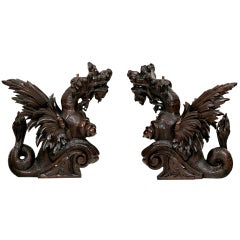 Pair of Carved Mythological Creatures