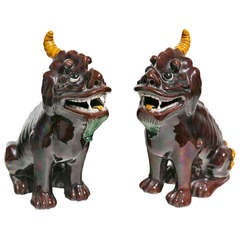 Large Pair of Aubergine Kylin Chinese Porcelain Dogs, circa 1920s-1930s