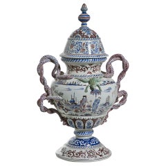 Large Faience Covered Urn