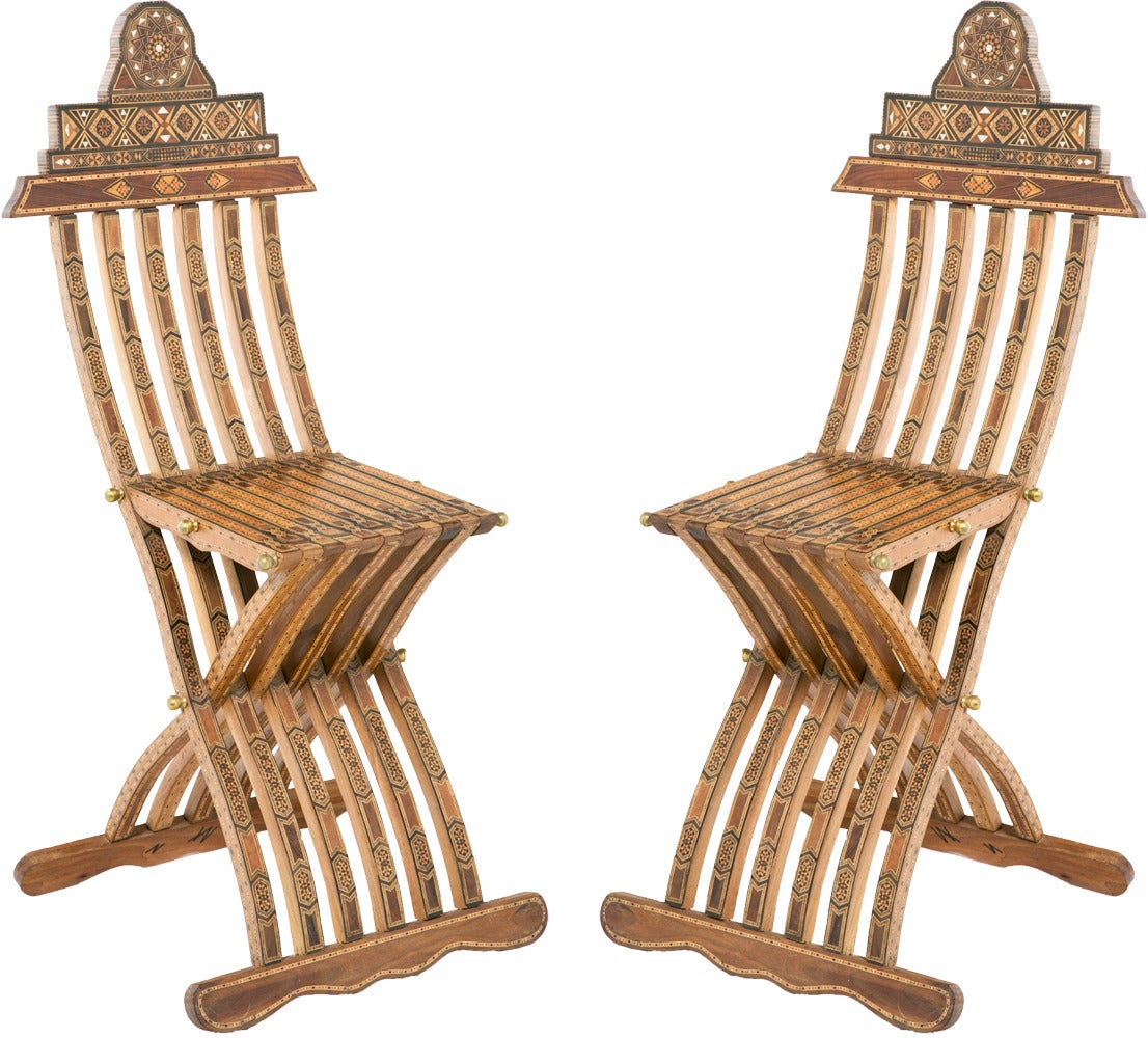 Pair of Inlaid Middle Eastern Chairs