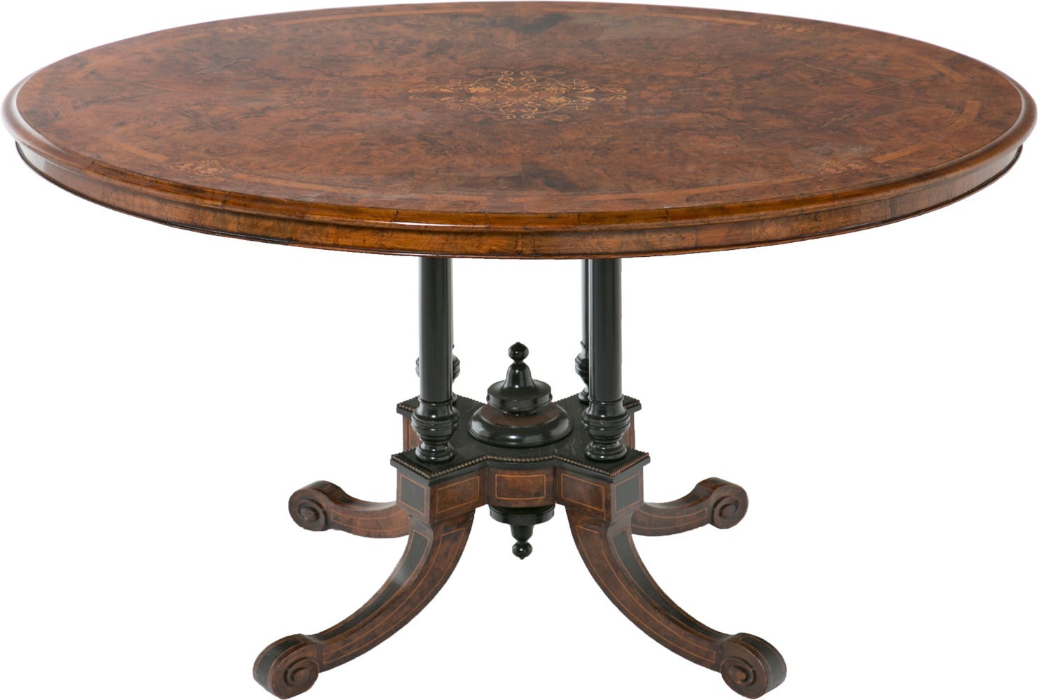 Victorian Inlaid Walnut Oval Loo Table, circa 1870