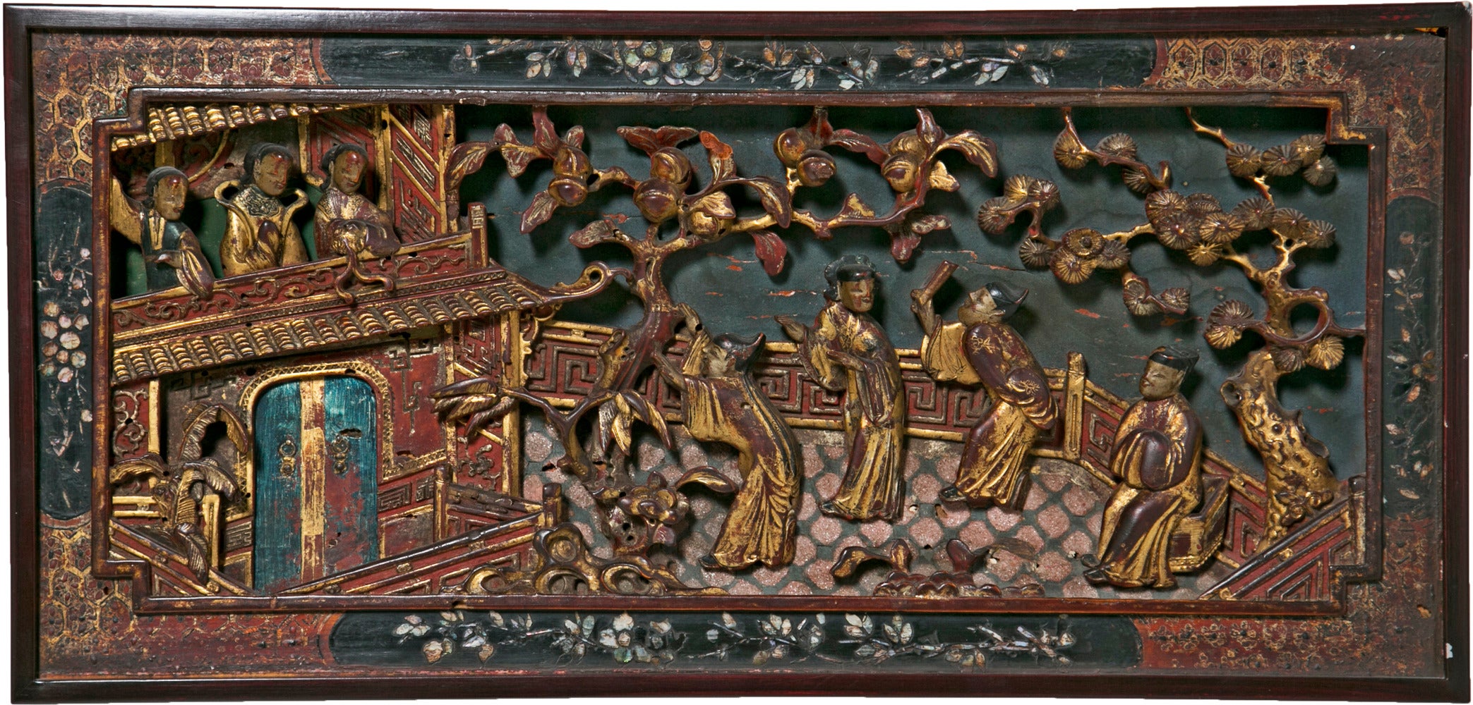19th Century Chinese Lacquer and Gilt Panel