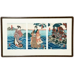 Antique Kunisada, Woodblock  Scene From The Play Jirya, Meji Period
