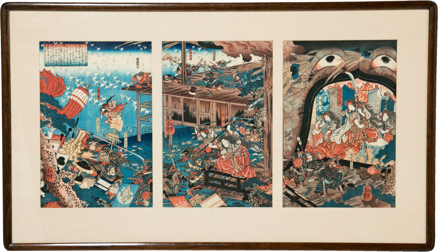 Yoshitsuya, Frog Battle Japanese Woodblock Triptych