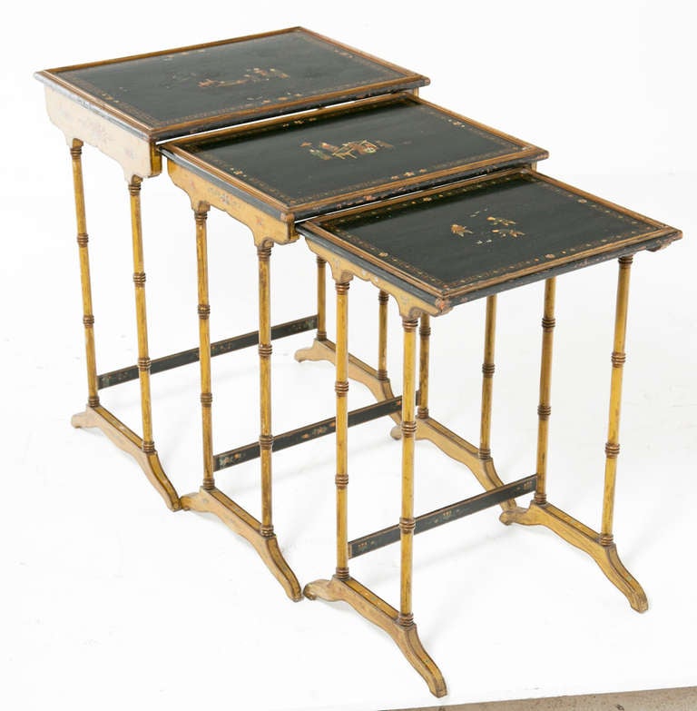 British Three Edwardian Chinoiserie Lacquered Nesting Tables, circa 1910