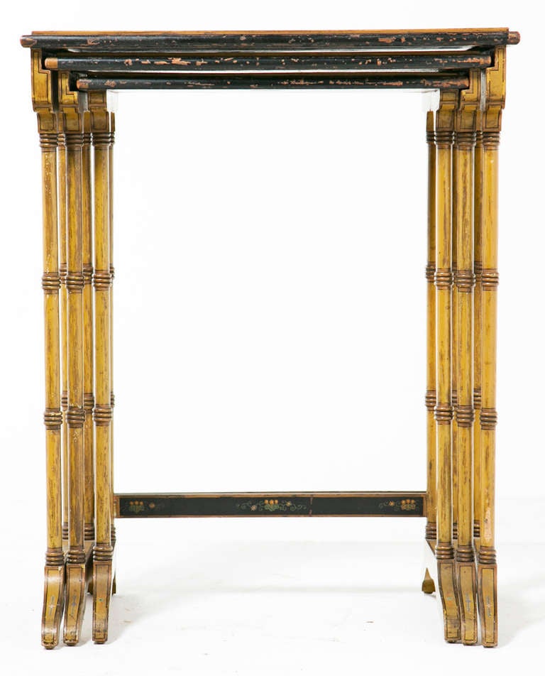 20th Century Three Edwardian Chinoiserie Lacquered Nesting Tables, circa 1910