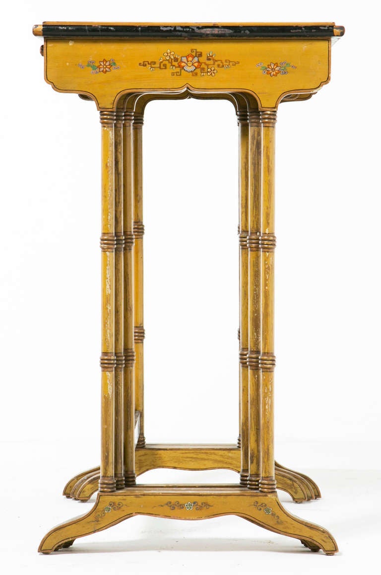 Wood Three Edwardian Chinoiserie Lacquered Nesting Tables, circa 1910