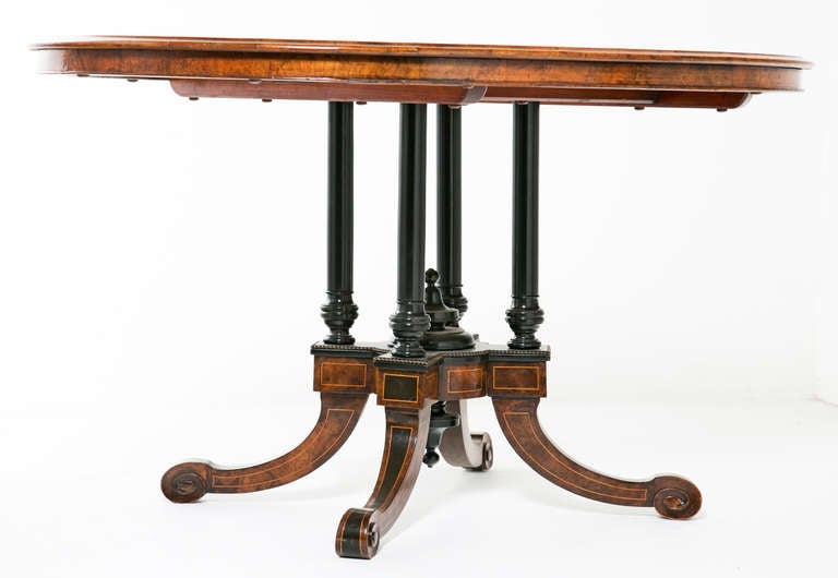 British Victorian Inlaid Walnut Oval Loo Table, circa 1870